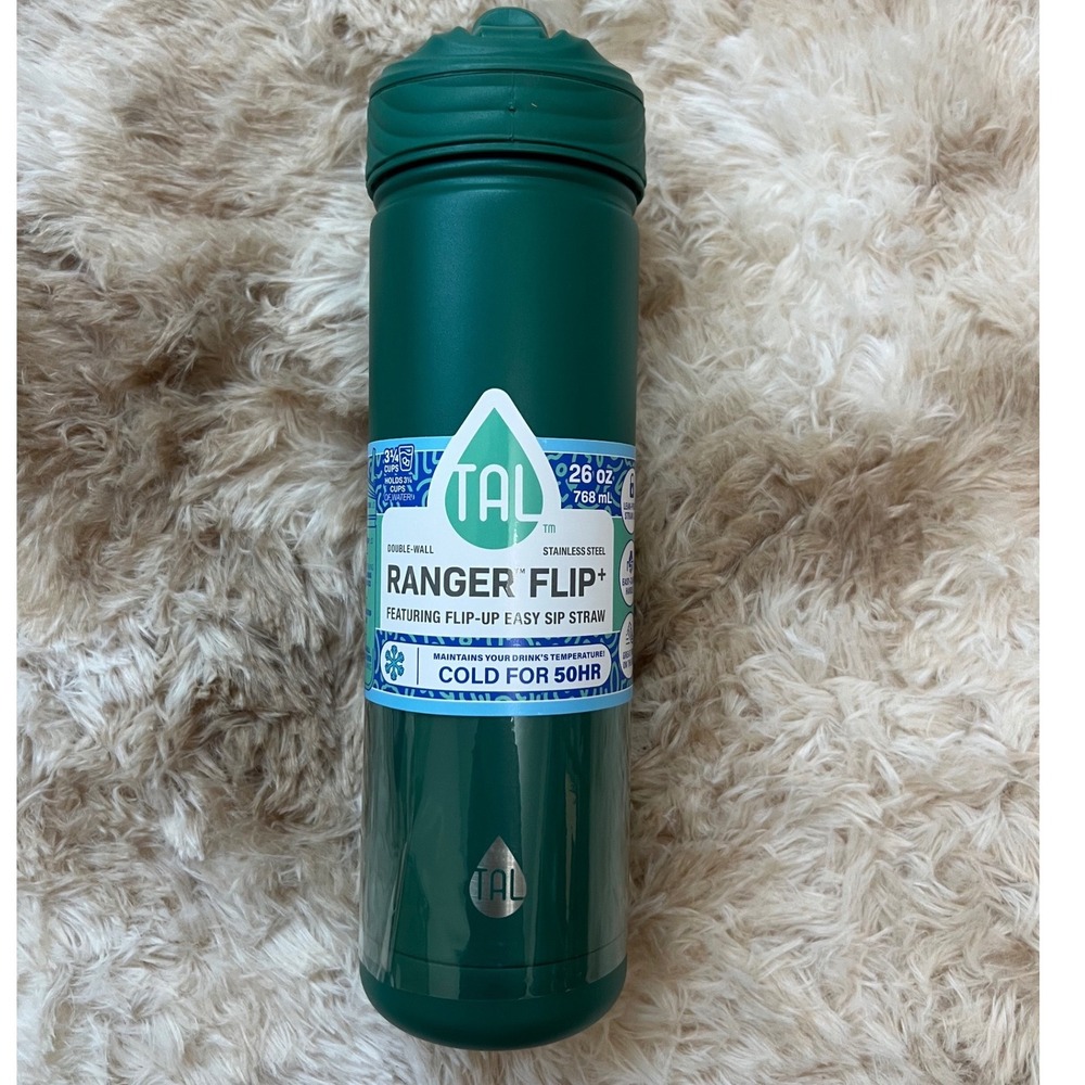TAL Ranger Flip+ 26oz Stainless Steel Water Bottle Forest Green Flip Straw Lid